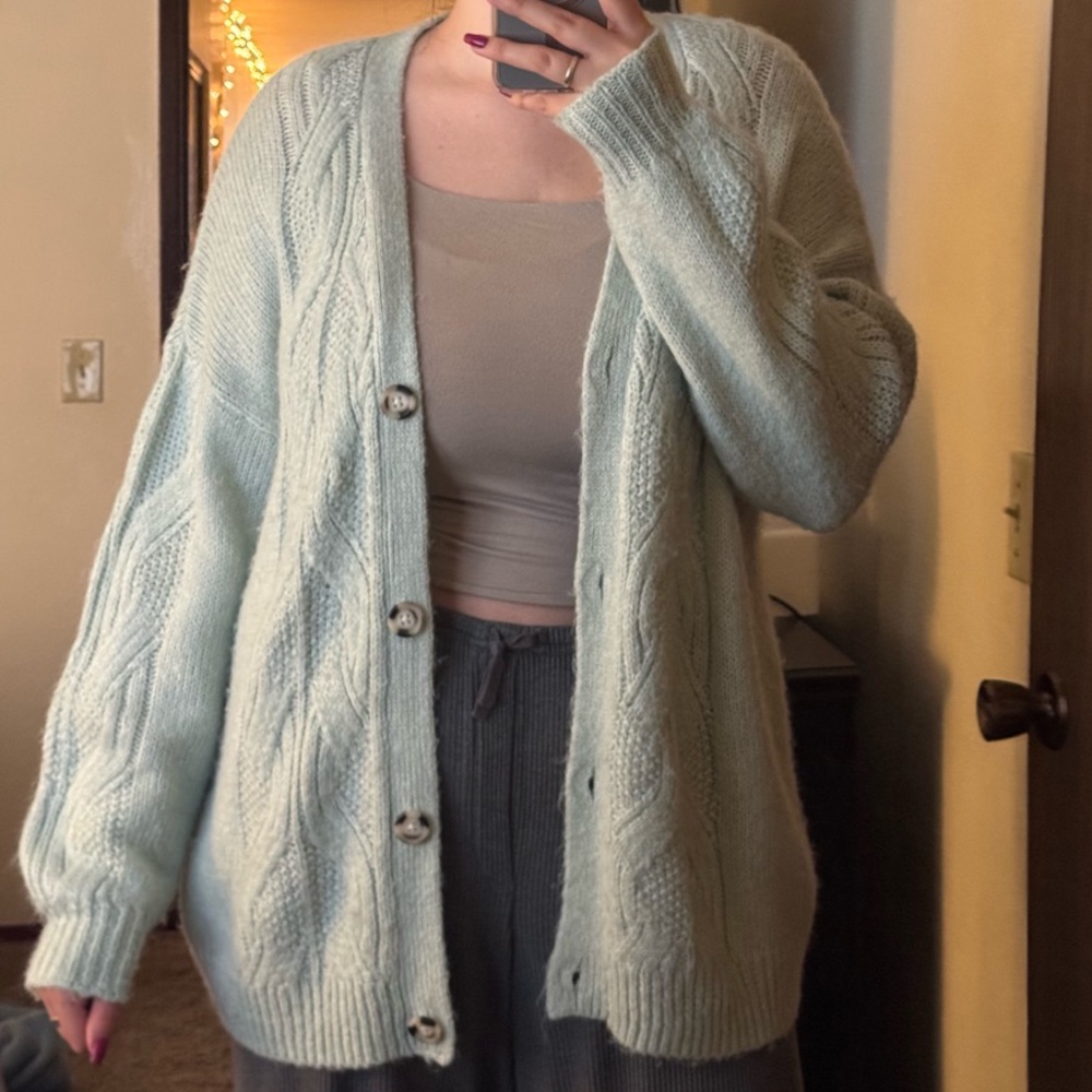 Cozy Mint Green Cable Knit Sweater